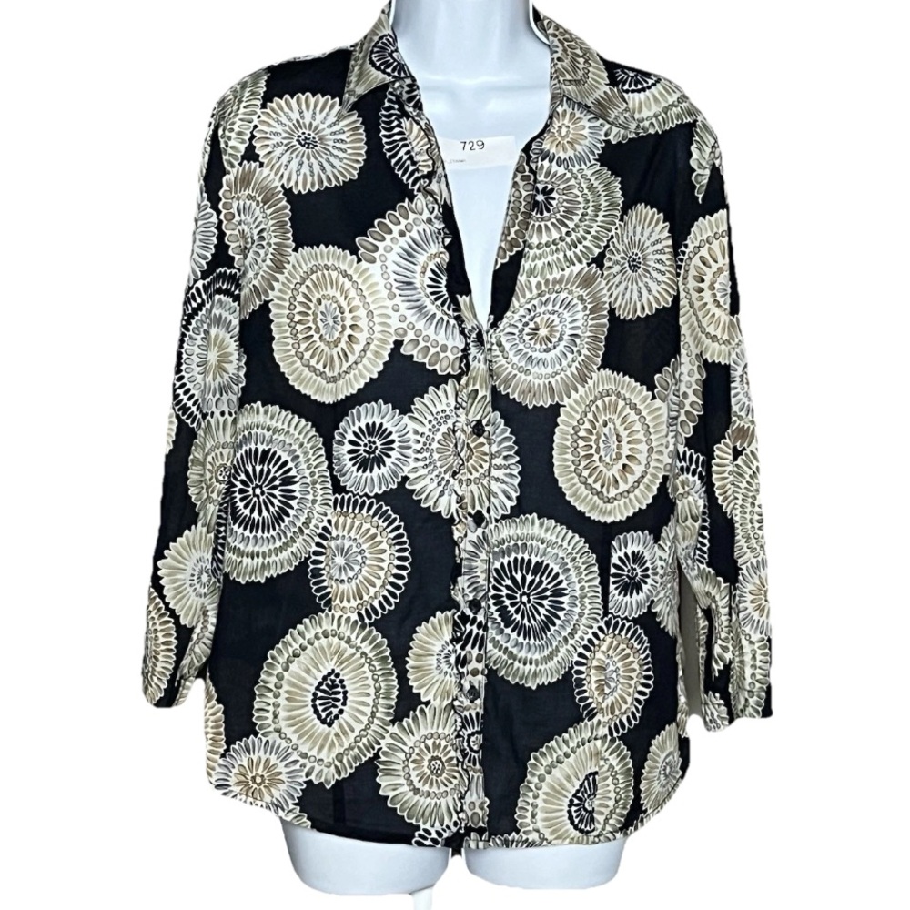 Thin Black and Cream Floral Medallion Shirt 100% Cotton